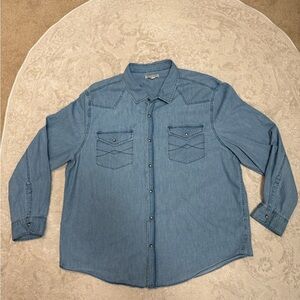 Frye & Co. Chambray Denim Button Down Shirt Men’s 3XL Light Blue Western Pockets